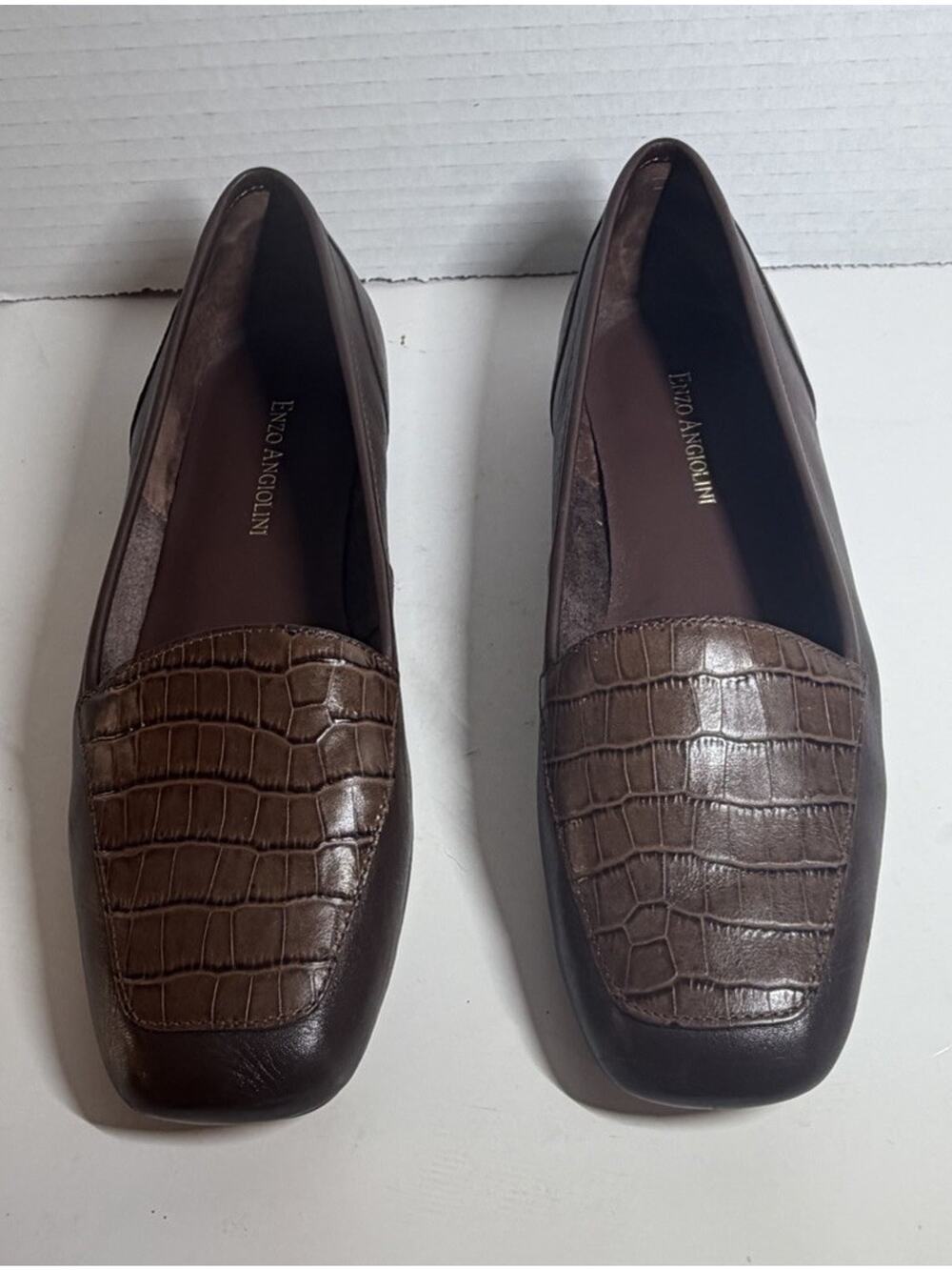 Vintage Enzo Angiolini Brown Croc Leather Loafers Flats Womens 7.5M